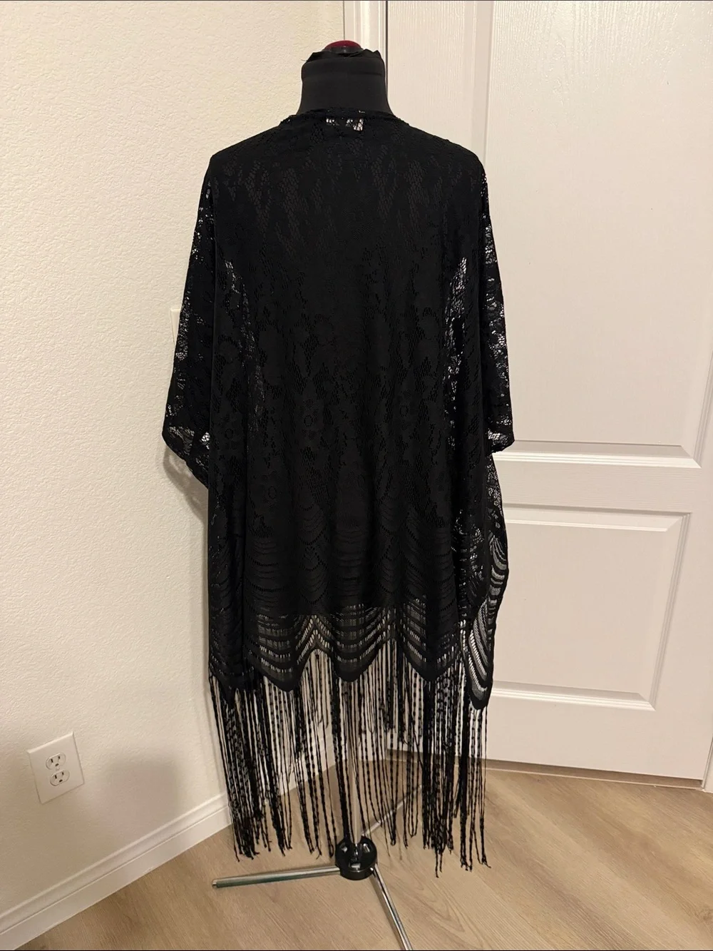 Black Lace Fringe Kimono Cover-Up